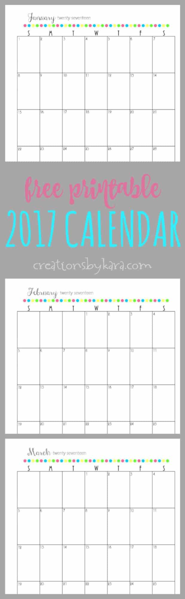 Free printable 2017 calendar - perfect for scheduling and organizing. A simple blank calendar that can be used in a 3-ring binder. 