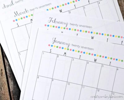 Free Printable 2017 Calendar - Creations by Kara