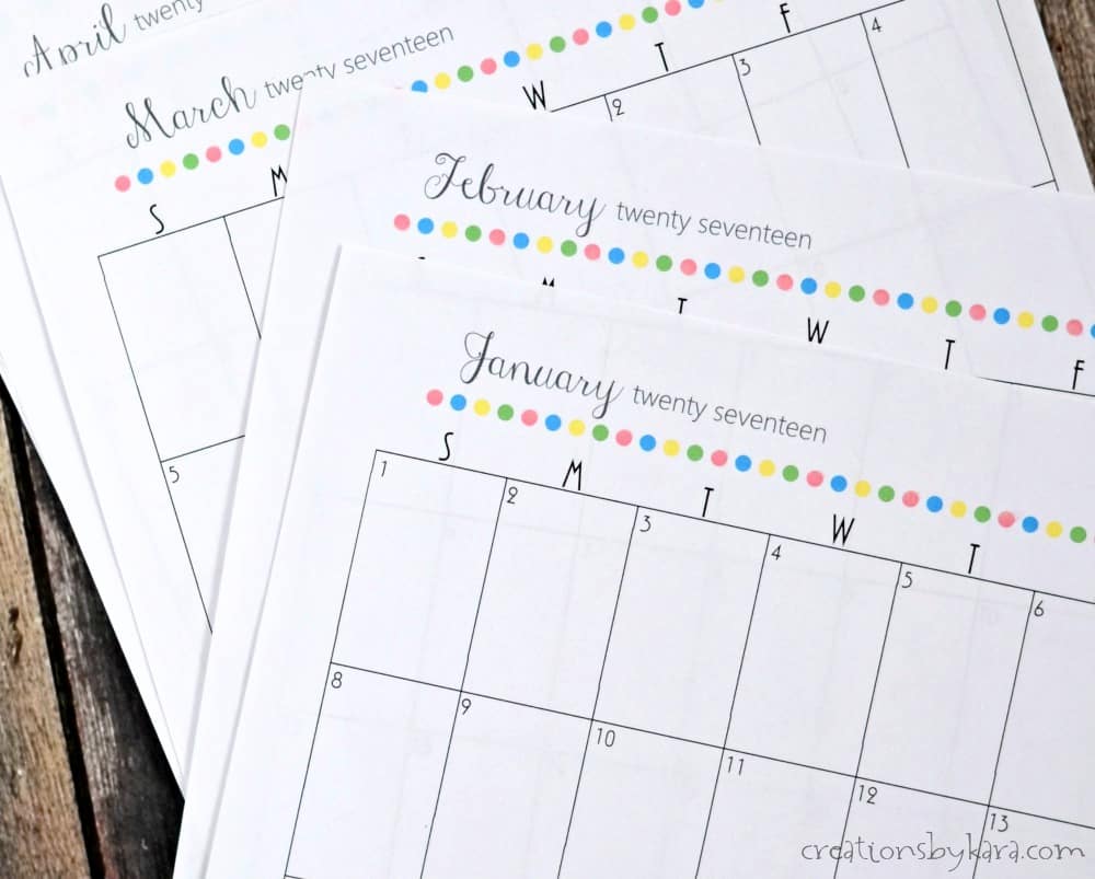 Free Printable 2017 Calendar - Creations by Kara