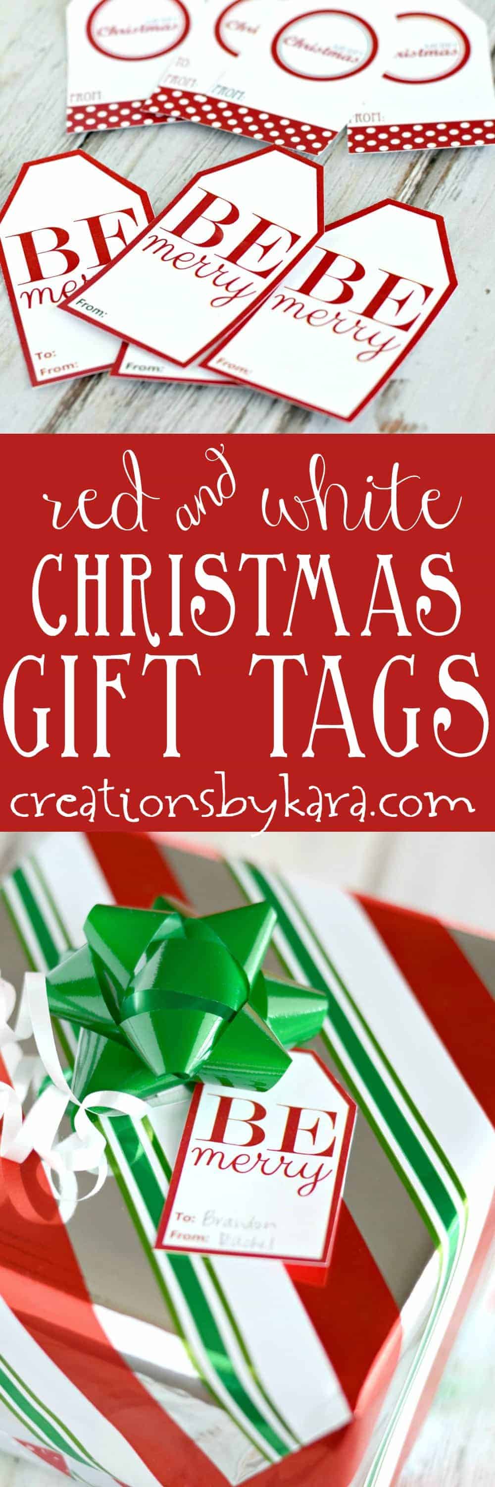 Free printable red and white Christmas gift tags. Add these pretty gift tags to your Christmas packages.