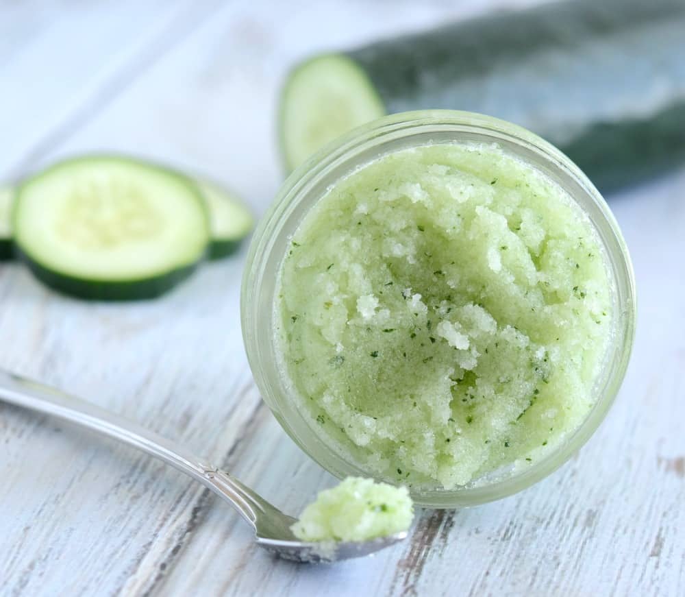 Moisturize and sooth your skin with this Cucumber Mint Sugar Scrub. Makes a great gift!
