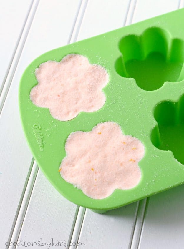  flower shaped bath bombs in silicone molds
