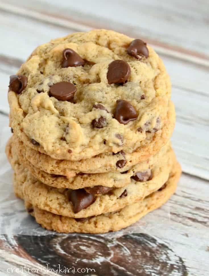 Soft and chewy banana chocolate chip cookies. A yummy way to use overripe bananas!
