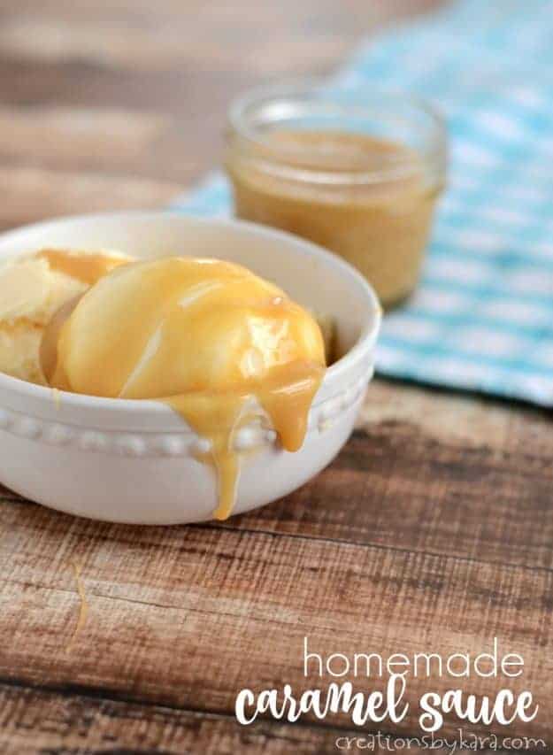 homemade caramel sauce served over ice cream in a bowl