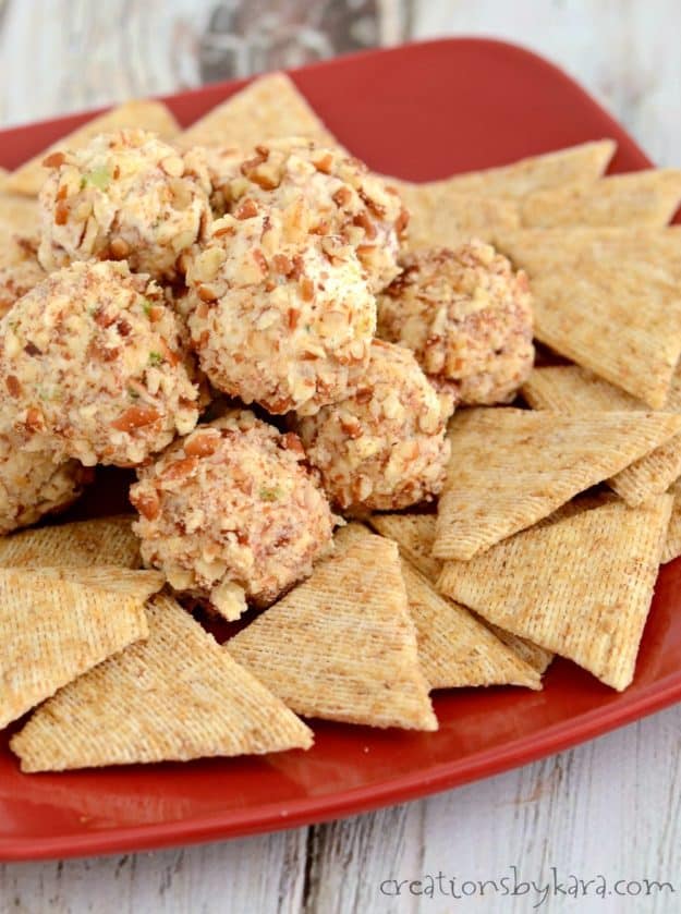 tray of cheese ball bites with crackers