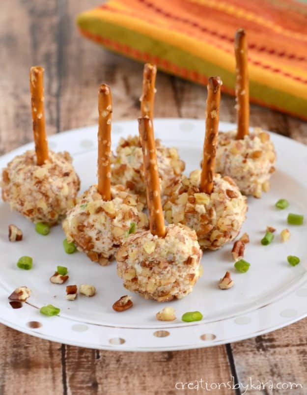 mini cheeseballs on a try with nuts