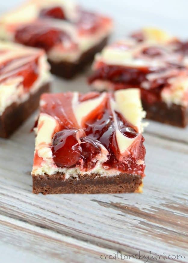close up shot of cherry cheesecake brownie