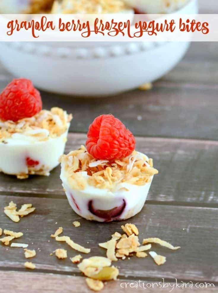 Frozen yogurt bites with granola and berries. A healthy and refreshing treat!