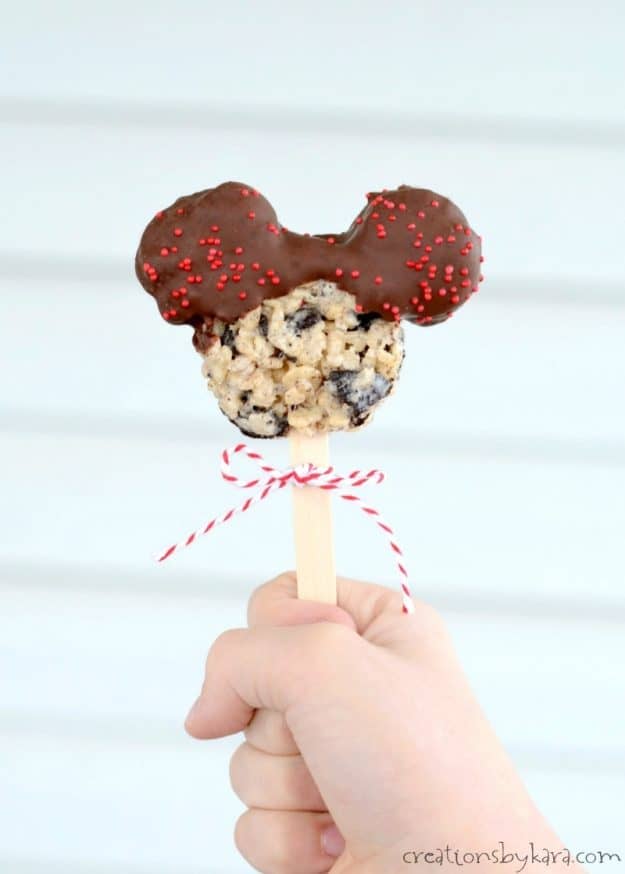 Kids of all ages love these Mickey Mouse Rice Crispy Treats. They are loaded with Oreos and dipped in chocolate!