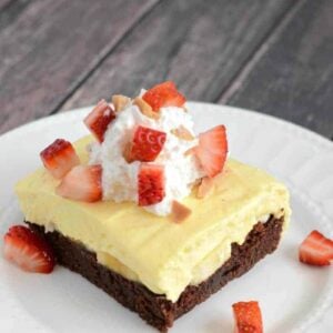 Banana Cream Brownie Squares - a yummy update on banana cream pie.