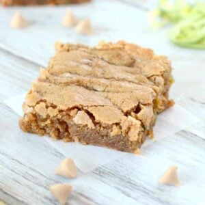 Rich and chewy, these Butterscotch Zucchini Blondies are sure to be a favorite. A seriously tasty way to use up your zucchini!