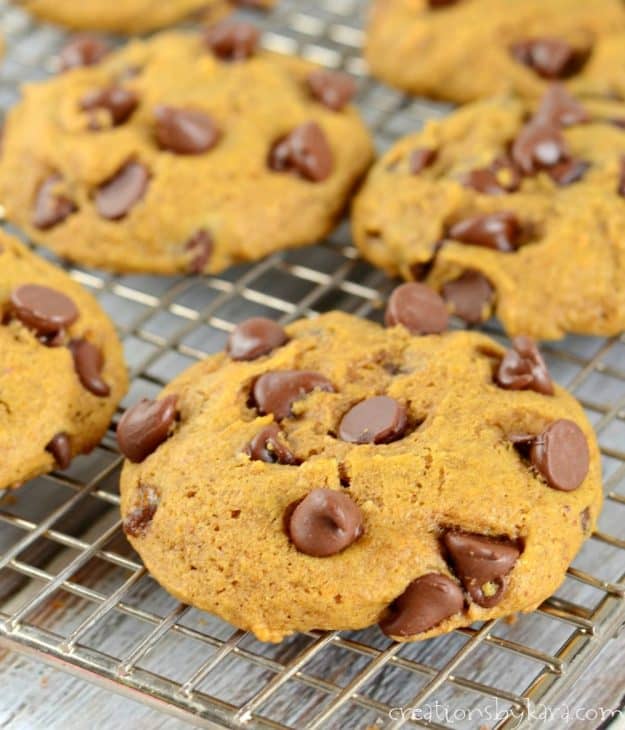 Best ever pumpkin cookies with chocolate chips. A classic fall cookie recipe.