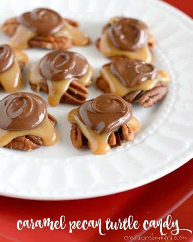 plate of caramel turtle candy
