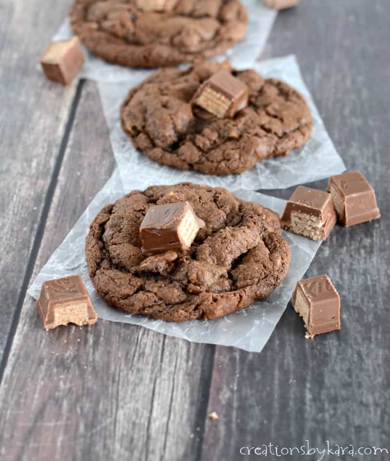 chocolate kit kat cookies on waxed paper