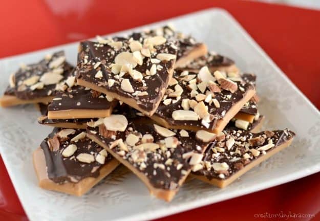 tray of english toffee with milk chocolate and nuts