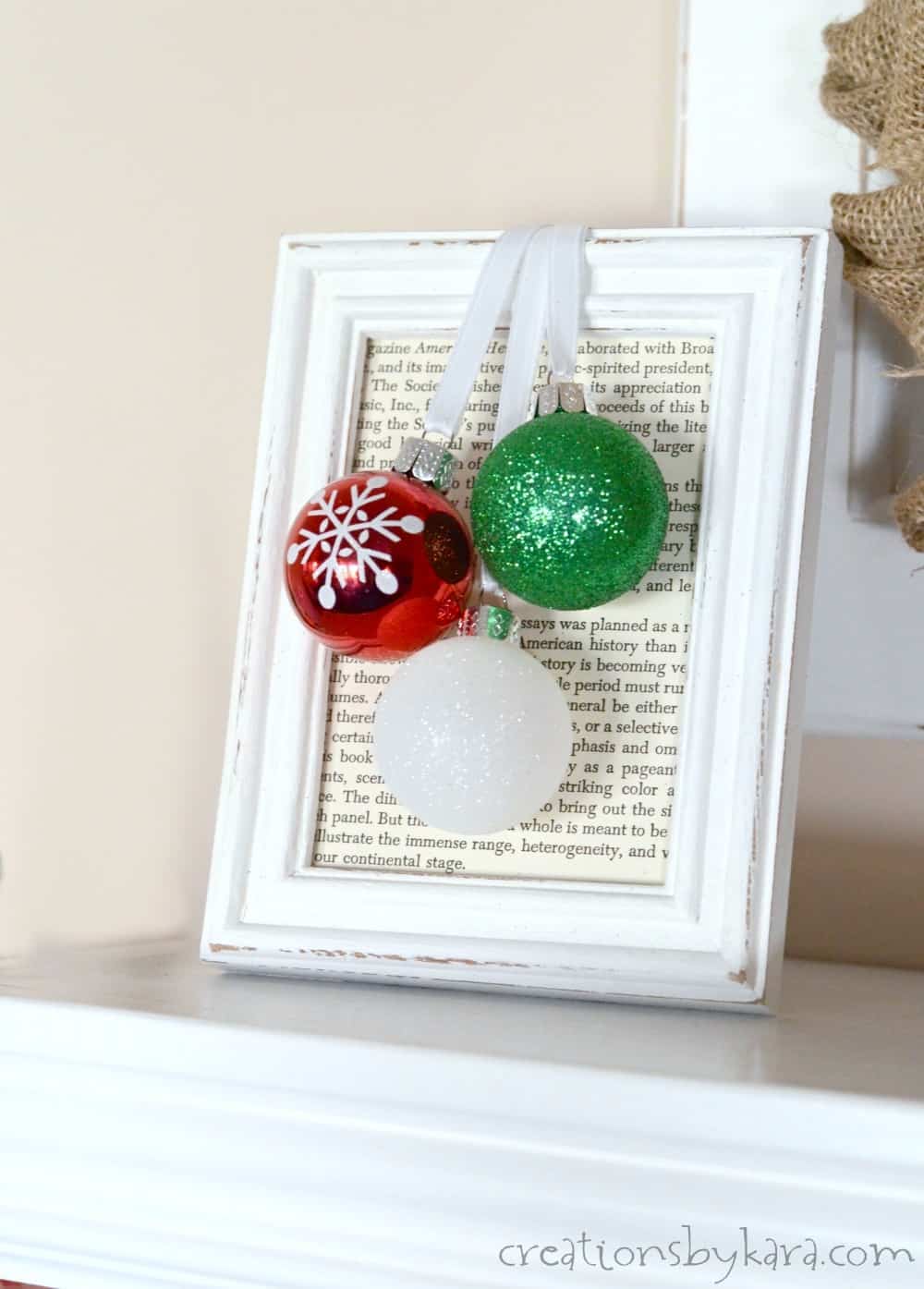 How to make framed Christmas Ornaments. Customize the color to match any Christmas decor. A simple and inexpensive Christmas project!