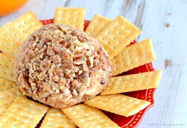  Orange Cranberry Cheeseball on a plate with crackers
