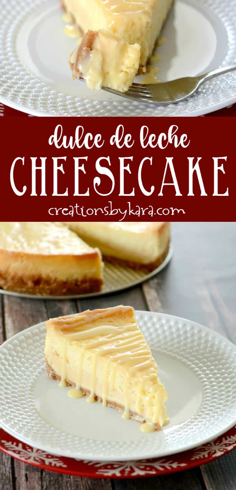 Dulce de Leche Cheesecake . . . sweet and creamy, this decadent cheesecake recipe is perfect for caramel lovers! #cheesecake #dulcedeleche