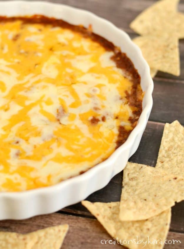 chili cheese dip with tortilla chips