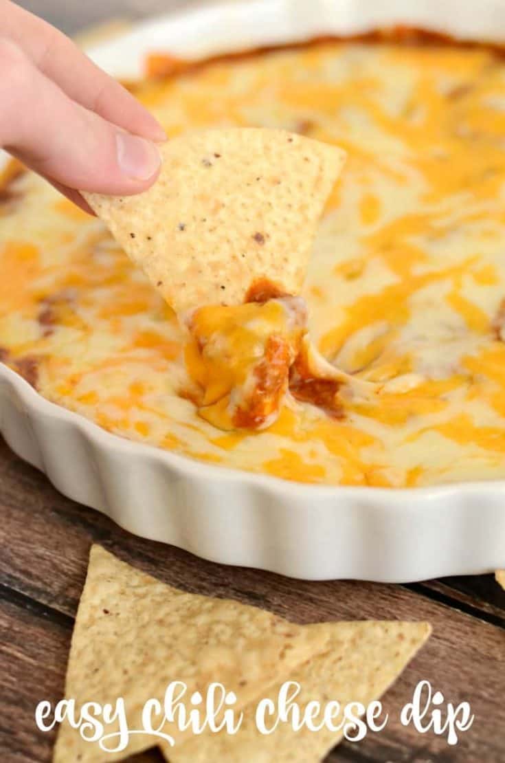 Chili Cheese Dip - loaded with beans, cream cheese, and two kinds of cheeses, this dip is always a hit! #dip #appetizer #cheese