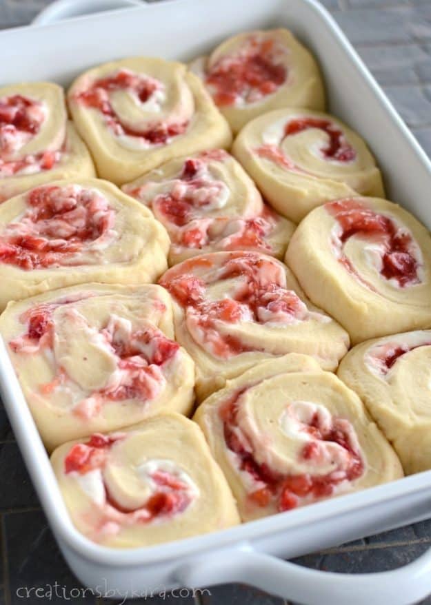 Seriously amazing sweet rolls filled with strawberries and cream cheese.