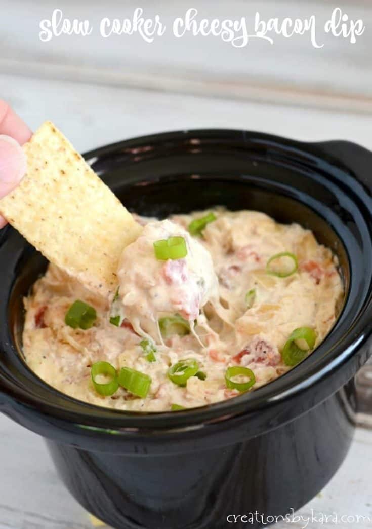 Cheesy Bacon Dip made in a slow cooker. Just a bit of heat makes this dip extra irresistible!