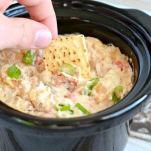Simply amazing cheesy bacon dip made in the slow cooker. #appetizer #gameday