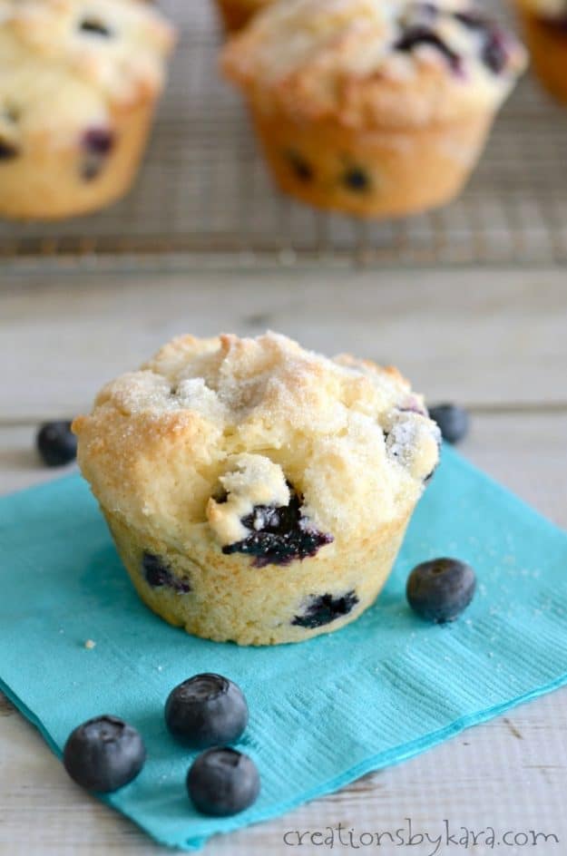 muffin on a napkin with blueberries