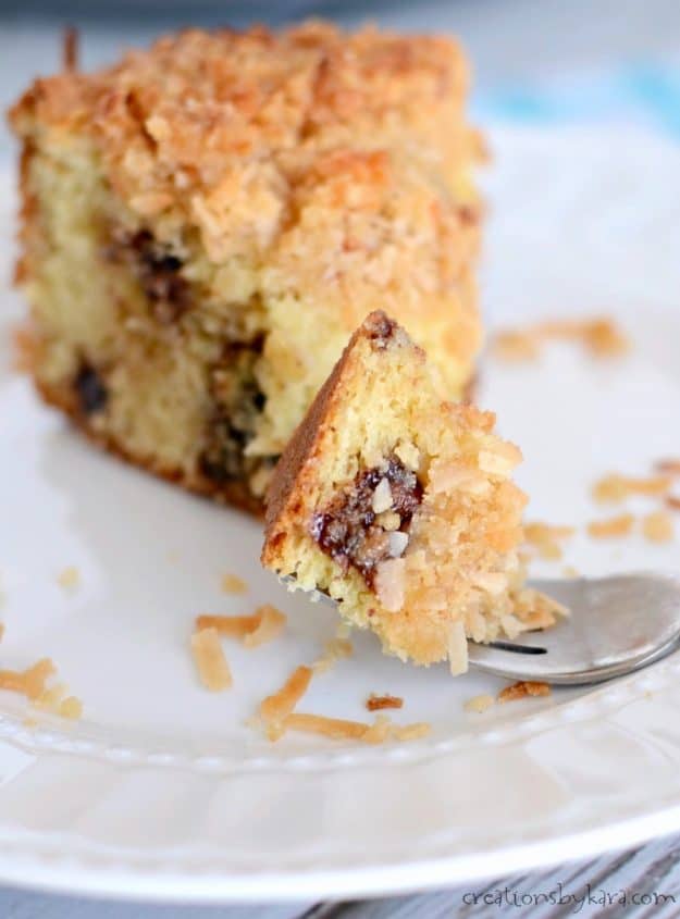 close up of Chocolate Chip Coconut Coffee Cake