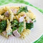 Need dinner in a hurry? This Creamy Ham Broccoli Pasta is ready in minutes! #easydinner #pastarecipe #ham #broccoli
