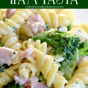 creamy broccoli ham pasta recipe collage