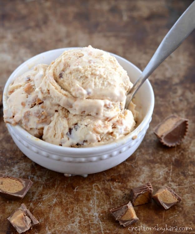 Reese's ice cream with peanut butter cups and peanut butter swirl