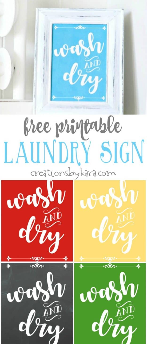 Free printable laundry sign in five colors. An easy way to add a pop of color to your laundry room!