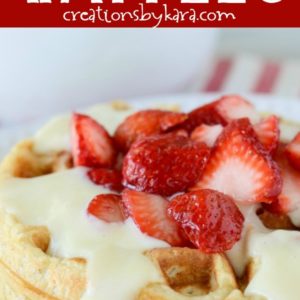 Oatmeal waffles with berries and vanilla sauce