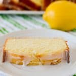 Plate with slices of lemon pound cake topped with lemon icing
