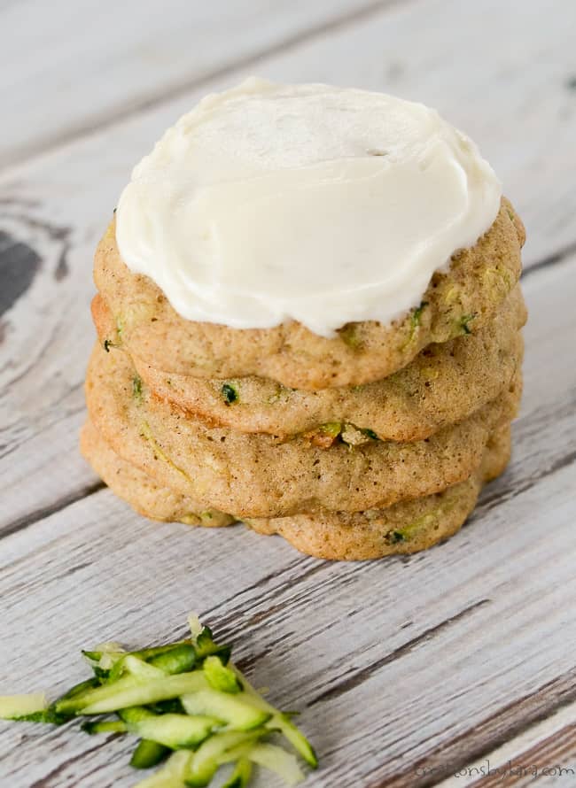zucchini cookies frosted with cream cheese frosting