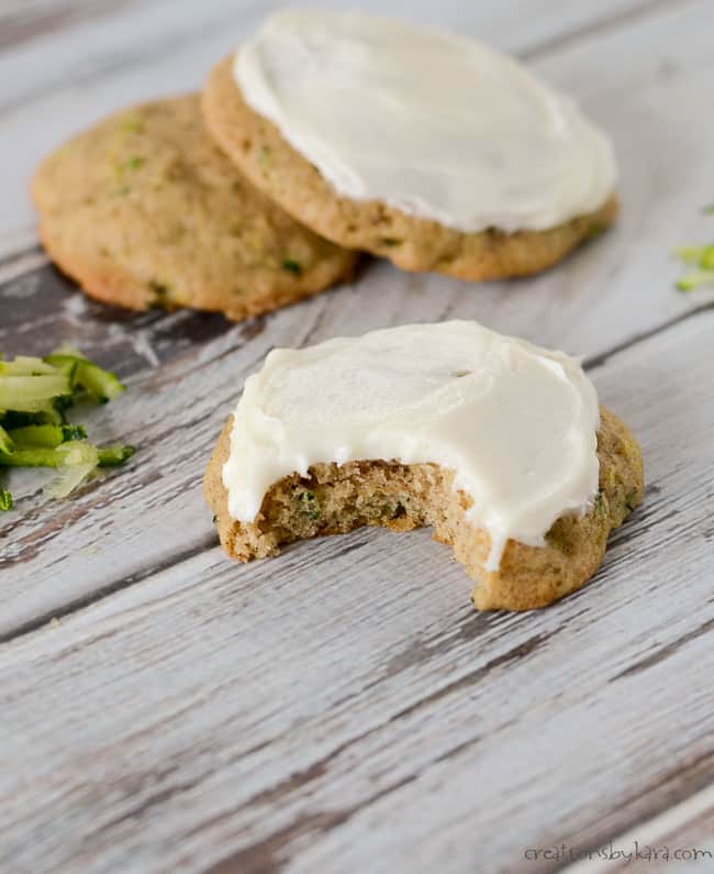 take a bite of these zucchini cookies with cream cheese frosting