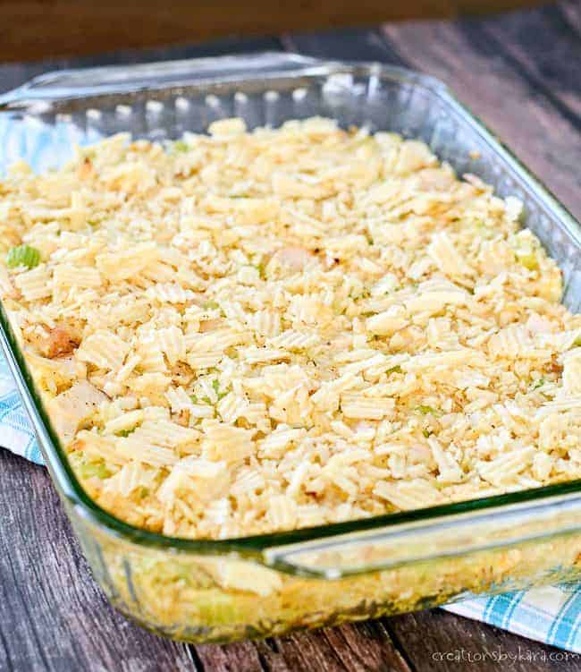 Hot Chicken Salad in a baking pan