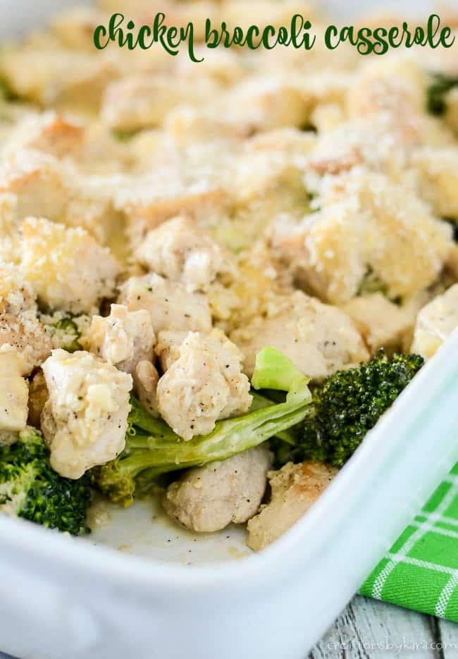 chicken broccoli casserole in a baking dish