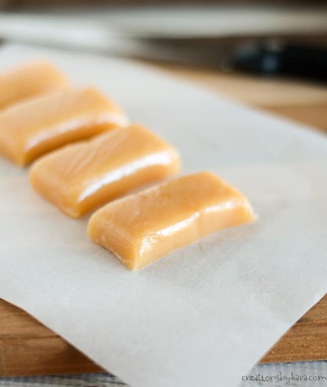 creamy microwave caramels on waxed paper