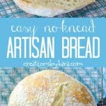 homemade no knead bread recipe collage