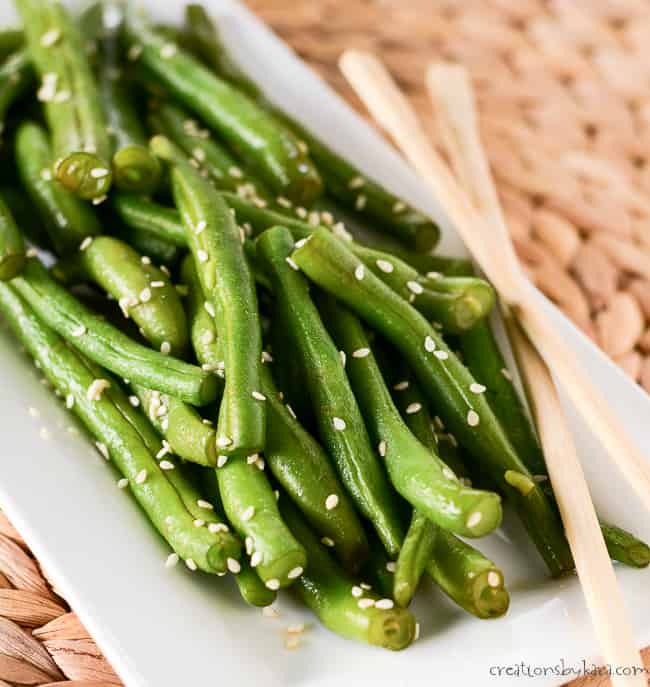close up of easy green beans on a plate