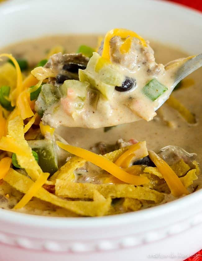 spoonful of creamy loaded nacho soup