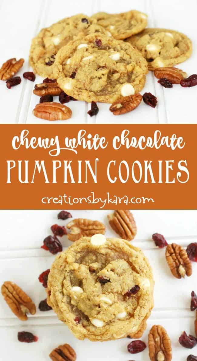 chewy white chocolate pumpkin cookie recipe collage