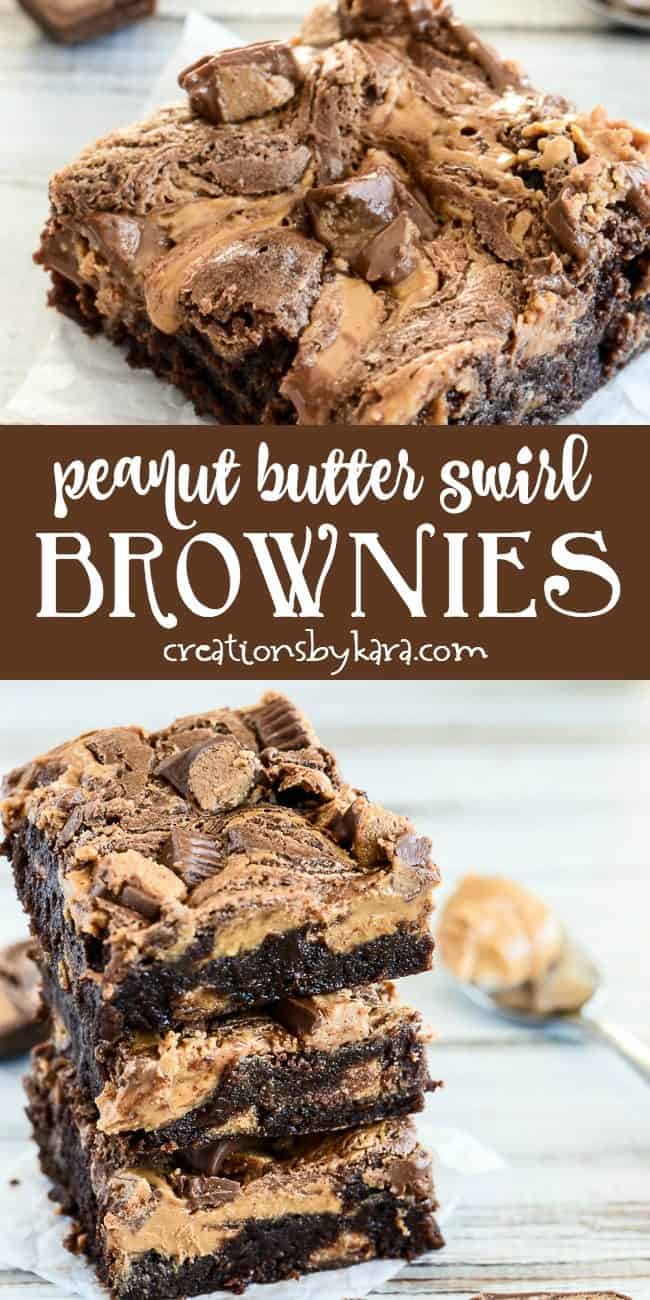 reese's peanut butter swirl brownies recipe collage