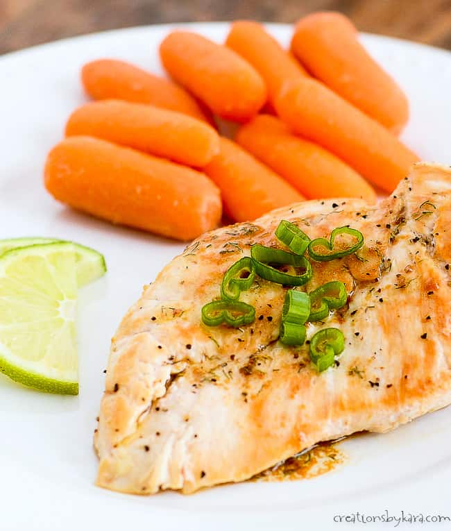 close up of chicken with lime butter sauce