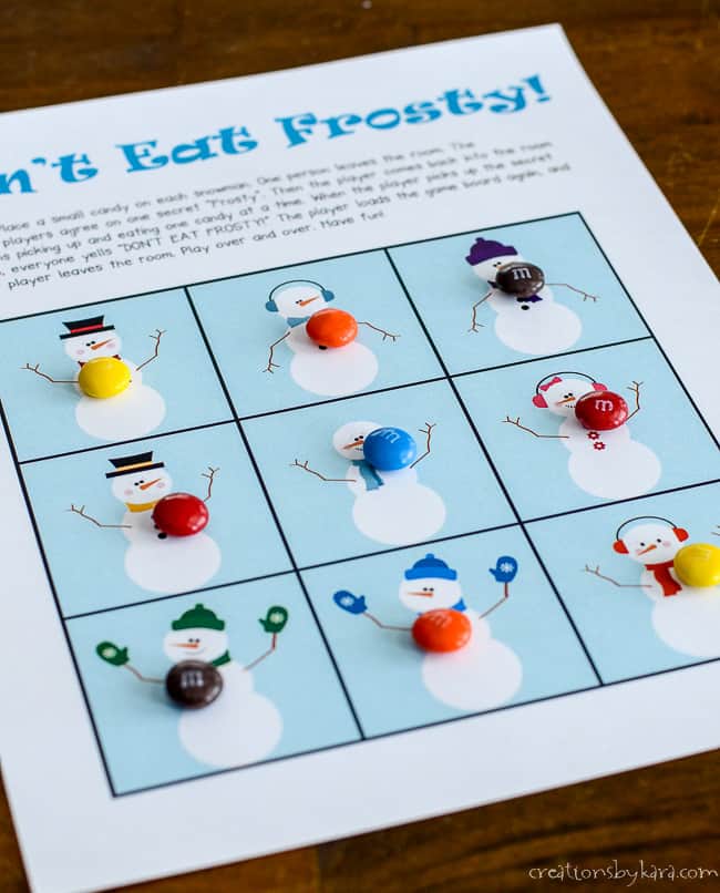 Free printable Don't Eat Frosty game on a table