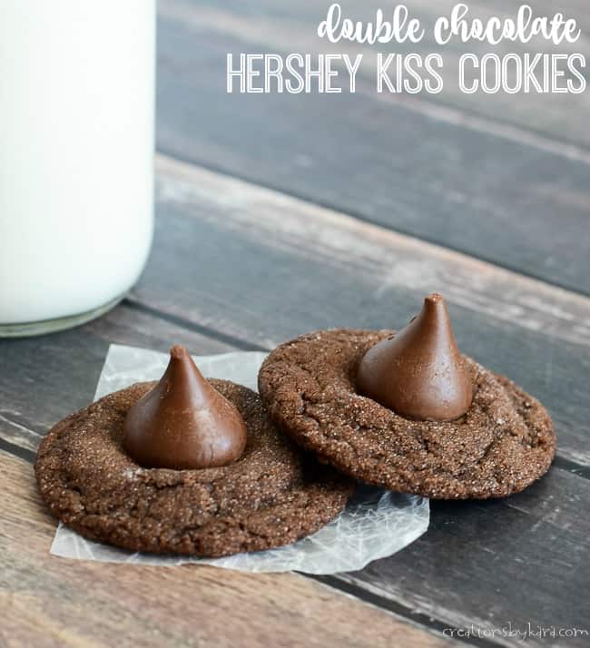 double chocolate Hershey Kiss Cookies title photo