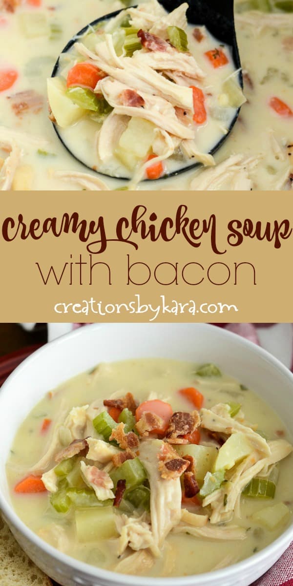 creamy chicken soup with bacon recipe collage