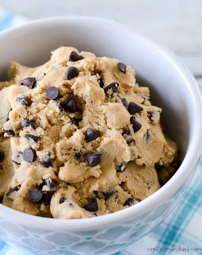 edible chocolate chip cookie dough in a bowl